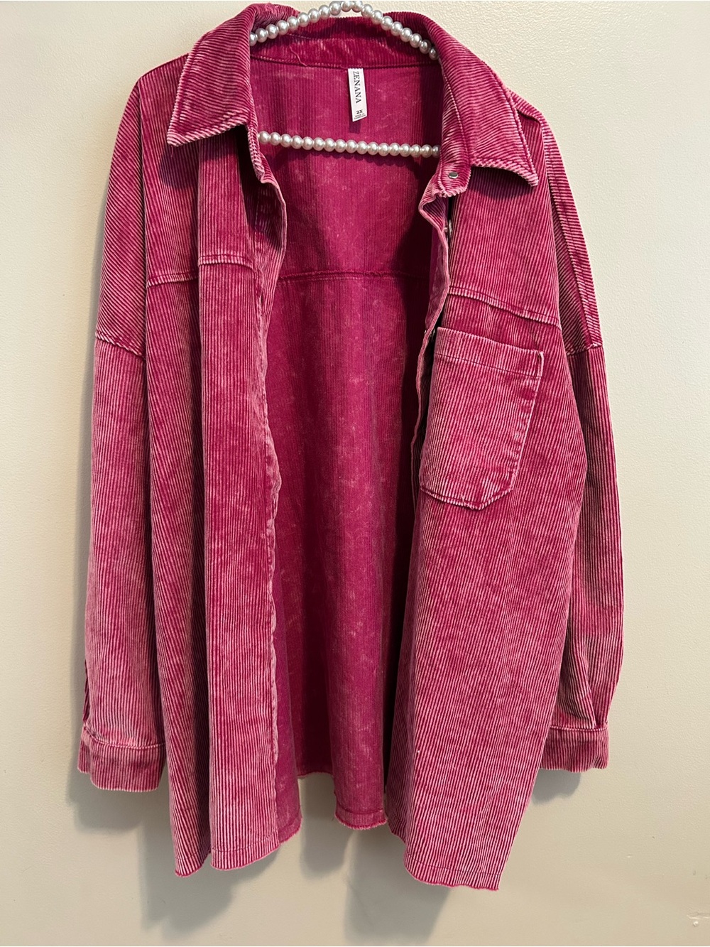 Zenana Corduroy Shacket 2X Plus 100% Cotton Button Front Magenta Pink Oversized
